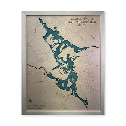 Arrowhead Levasseur wood map — single layer with engraved contours, white background