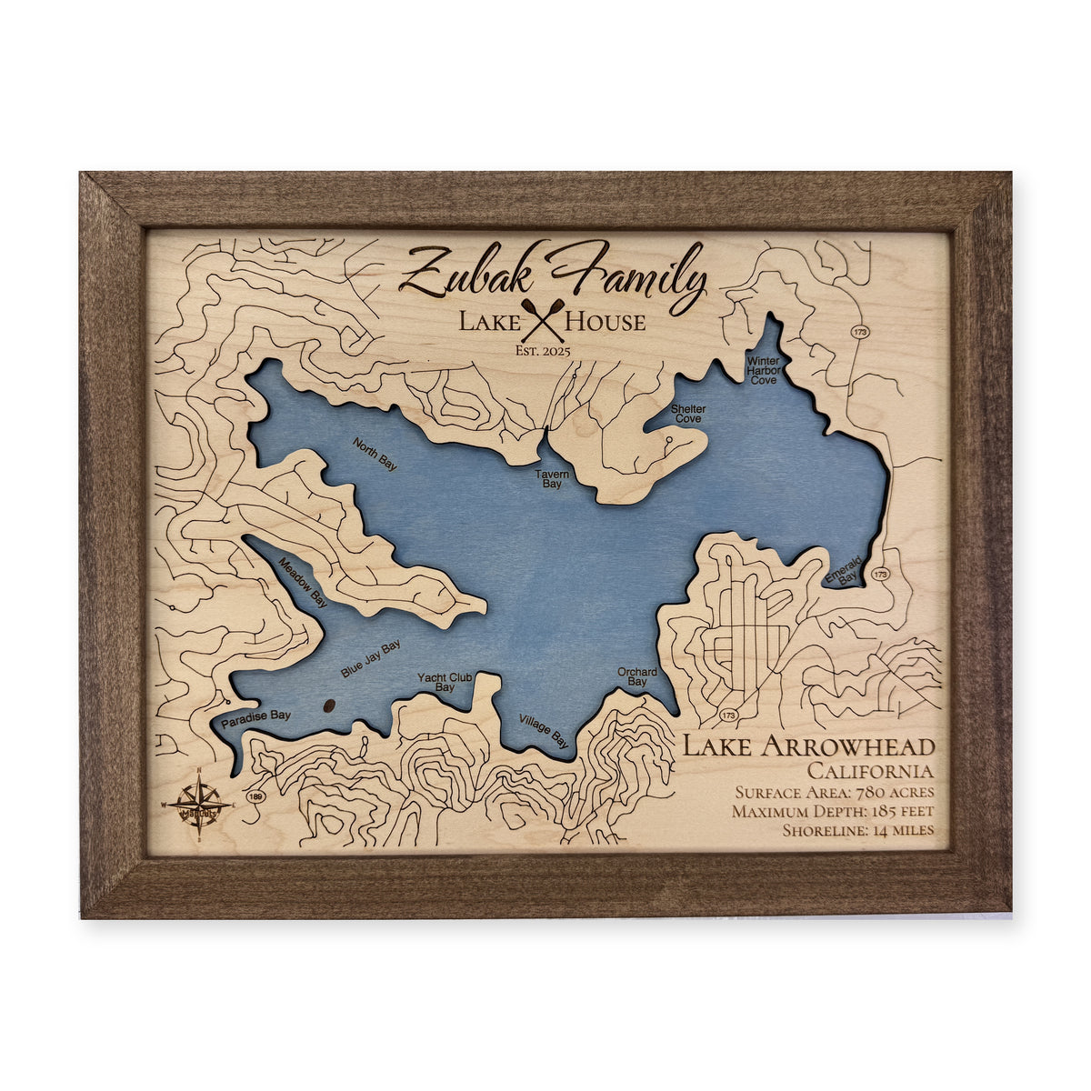 Arrowhead Zubak wood map — single layer, white background