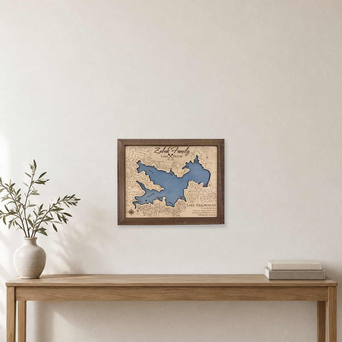 Arrowhead Zubak wood map — single layer, staged room mockup