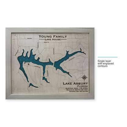 Asbury Young wood map — single layer with engraved contours, layer option shown