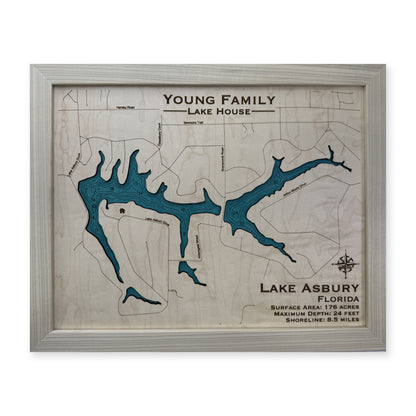 Asbury Young wood map — single layer with engraved contours, white background