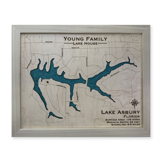 Asbury Young wood map — single layer with engraved contours, white background