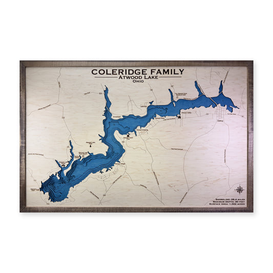 Atwood Lake, Ohio, Wood Map — multilayer example, on a white background