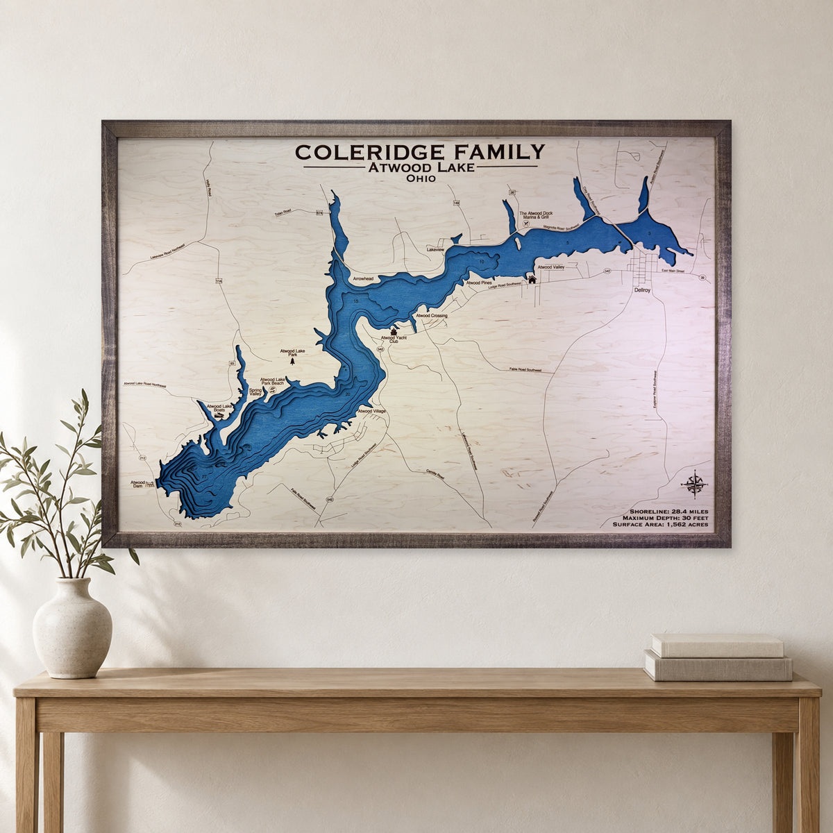 Atwood Lake, Ohio, Wood Map — multilayer example, staged room mockup
