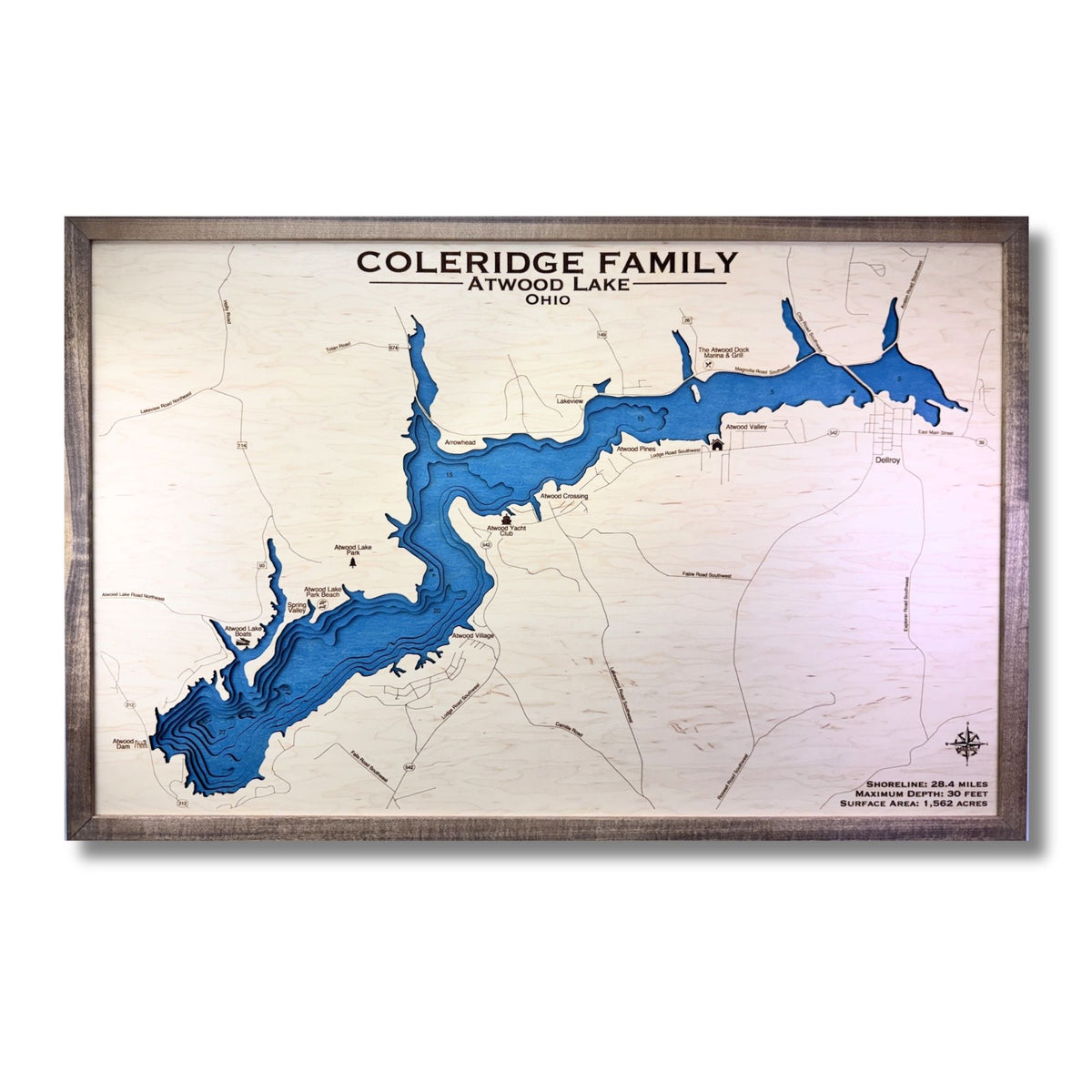Large multilayer Atwood Lake map with personalization. 