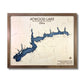 Atwood Lake multilayer wood map with brown frame. 