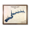 Atwood Lake multilayer wood map with brown frame. 