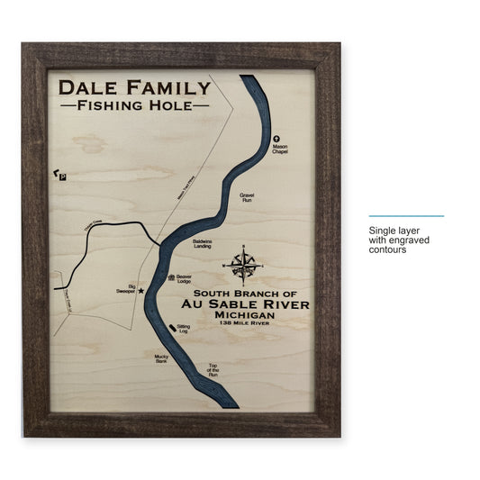 Au Sable Dale wood map — single layer with engraved contours, layer option shown
