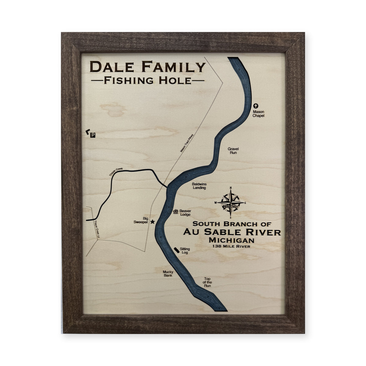 Au Sable Dale wood map — single layer with engraved contours, white background