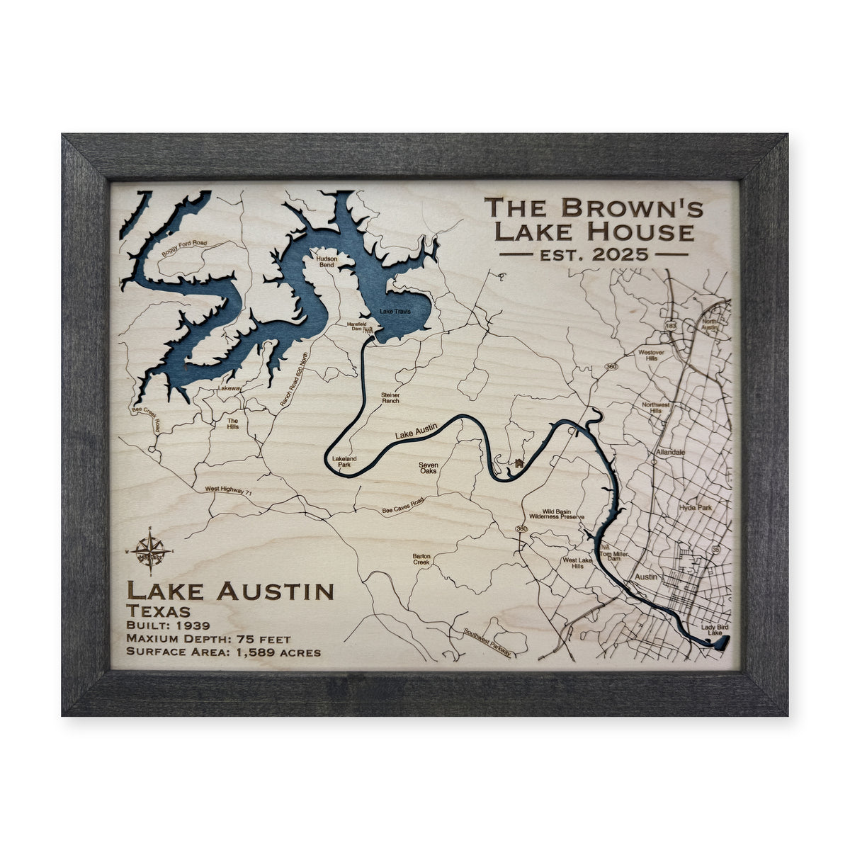 Austin Brown wood map — single layer, white background