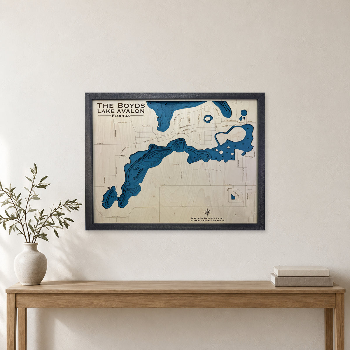 Avalon Boyd wood map — multilayer, staged room mockup