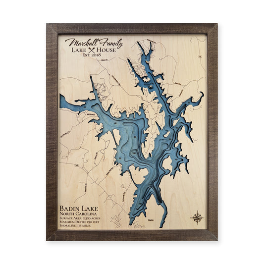 Badin Lake wood map — multilayer, white background