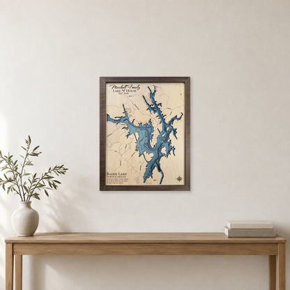 Badin Lake wood map — multilayer, staged room mockup
