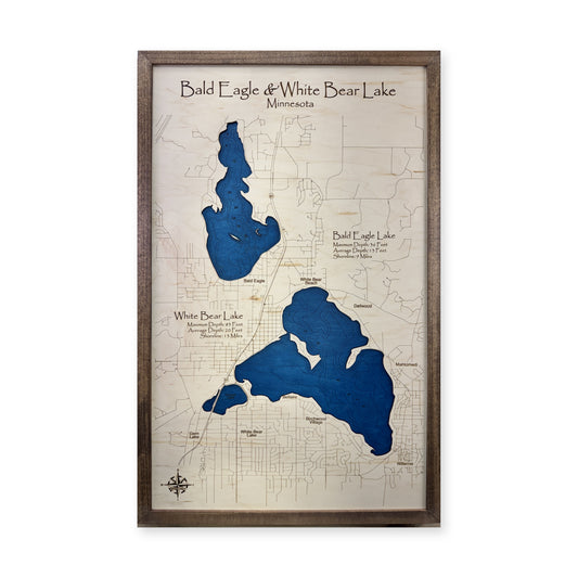 Bald Eagle White Bear wood map — single layer with engraved contours, white background