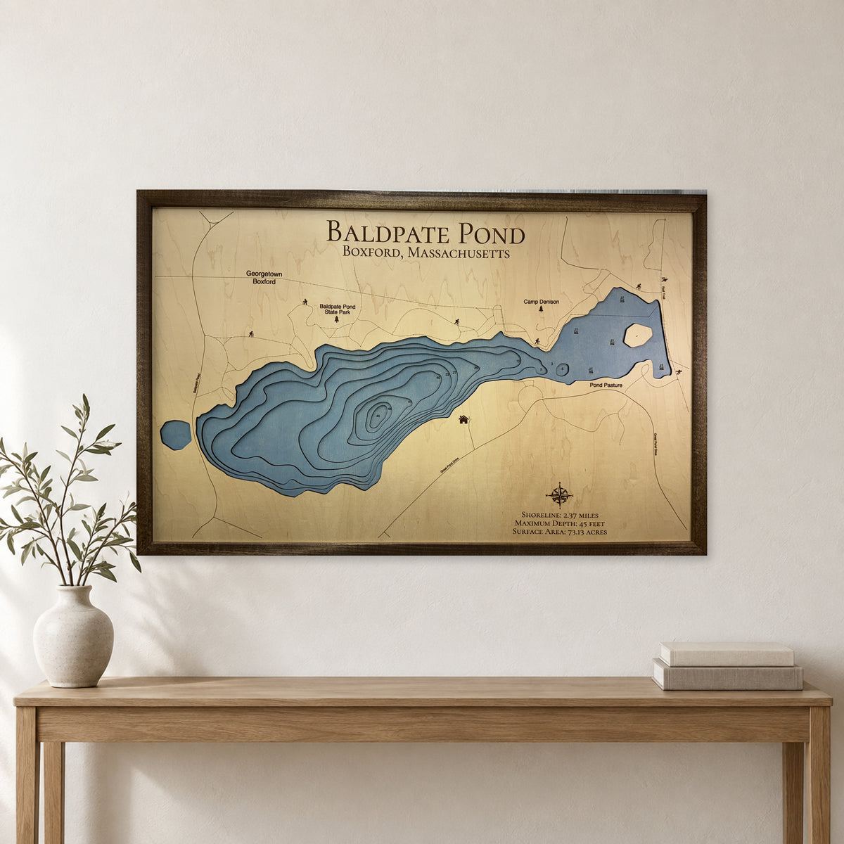 Baldpate Tingle wood map — multilayer, staged room mockup