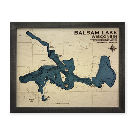 Balsam Lake wood map — multilayer, white background
