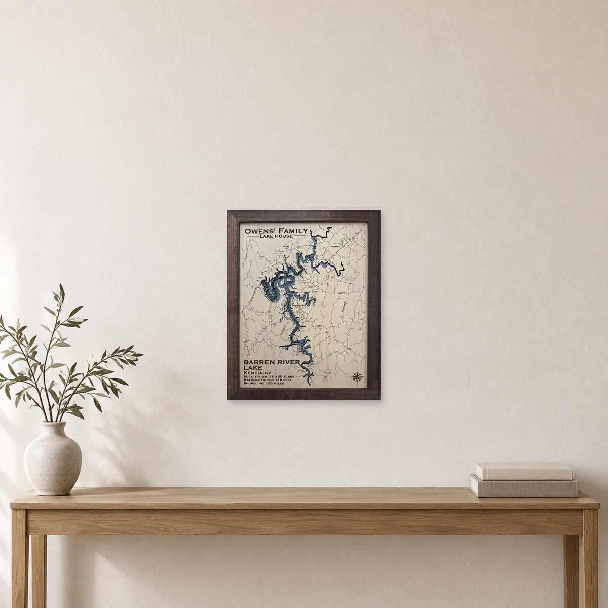 Barren River Owens wood map — multilayer, staged room mockup