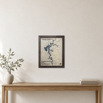 Barren River Owens wood map — multilayer, staged room mockup