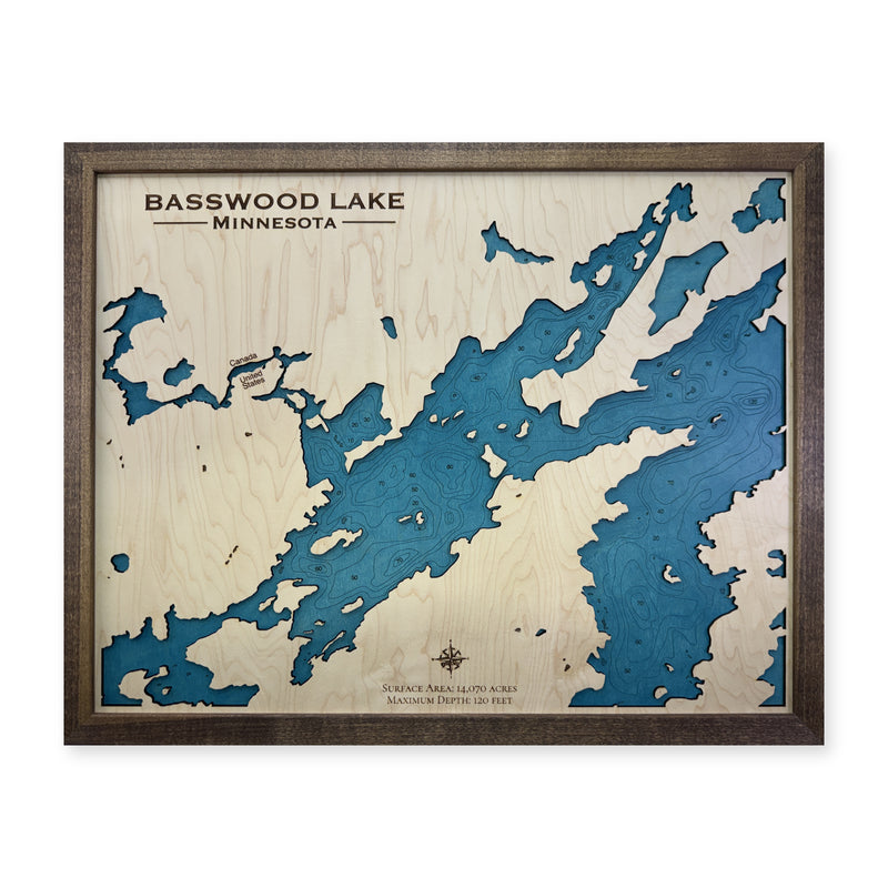 Basswood Groom wood map — single layer with engraved contours, white background