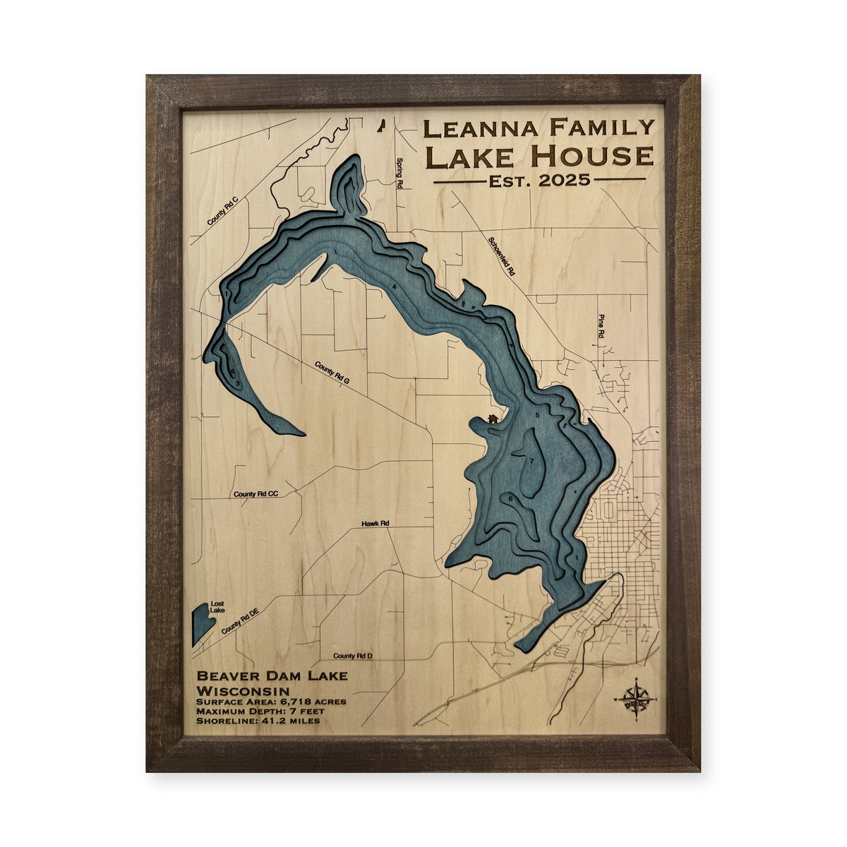 Beaver Dam Leanna wood map — multilayer, white background