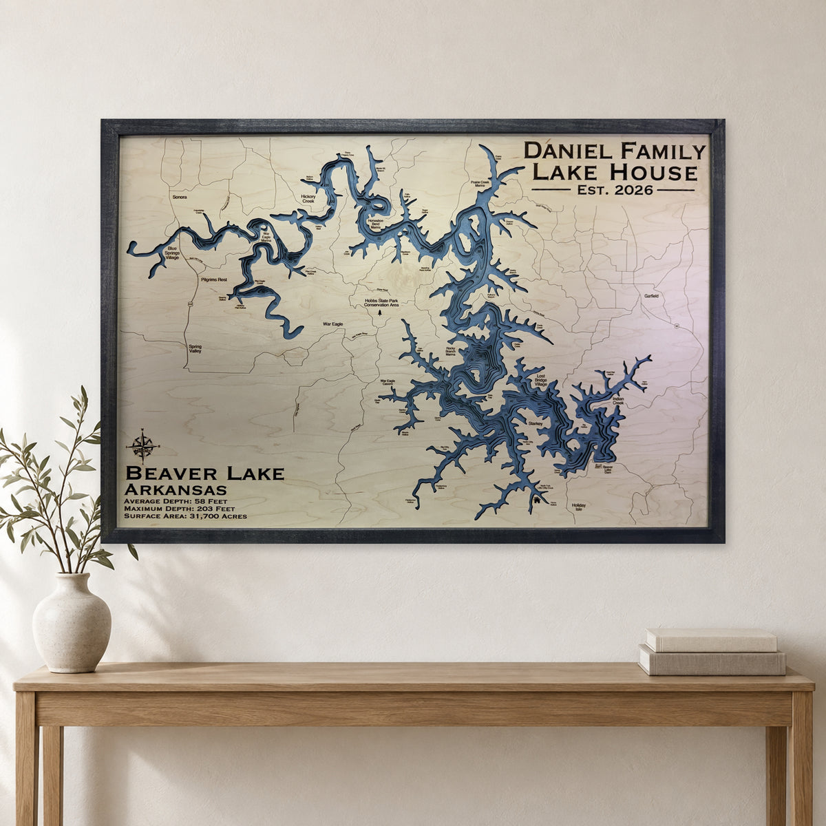 Beaver Daniel wood map — multilayer, staged room mockup