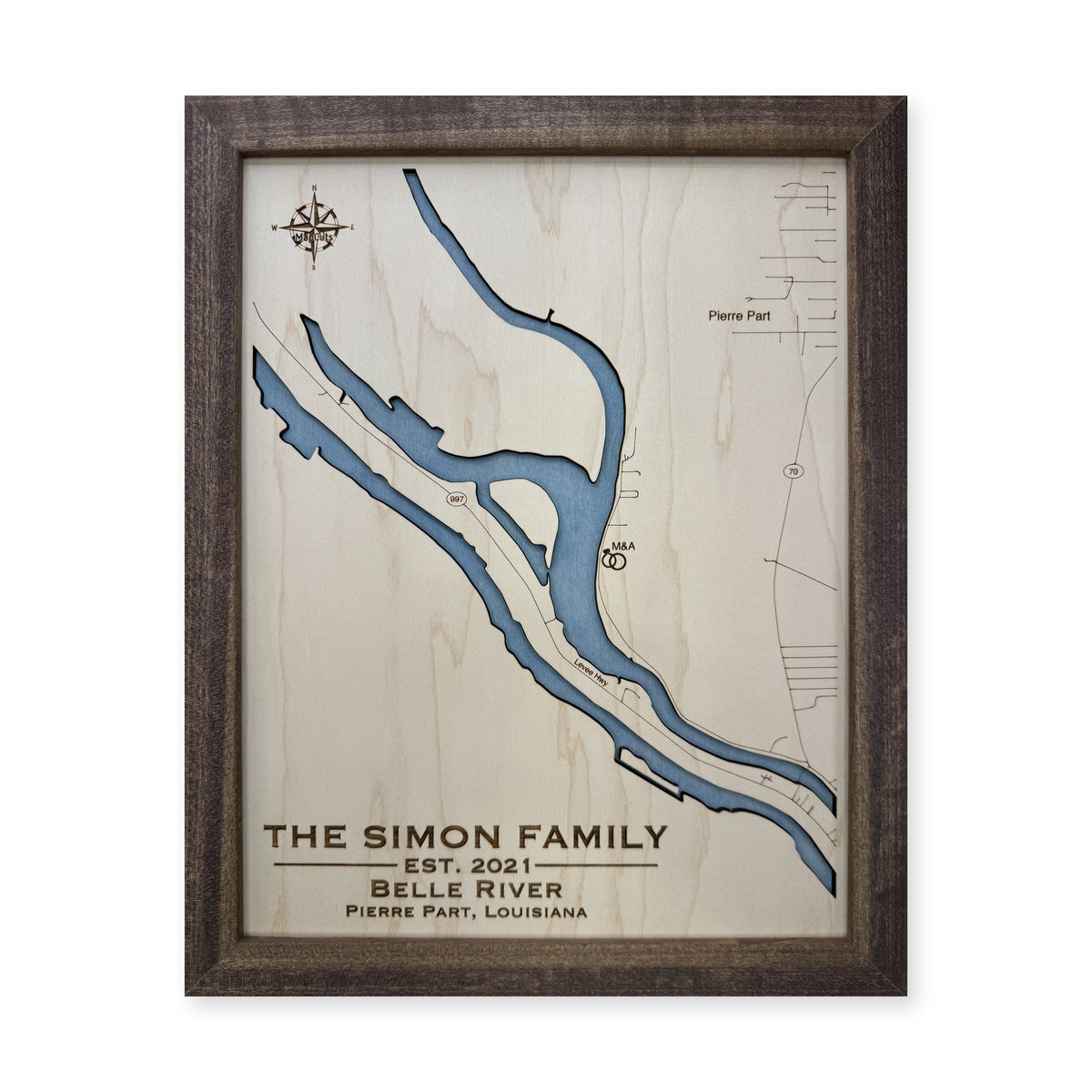 Belle River Simon wood map — single layer, white background