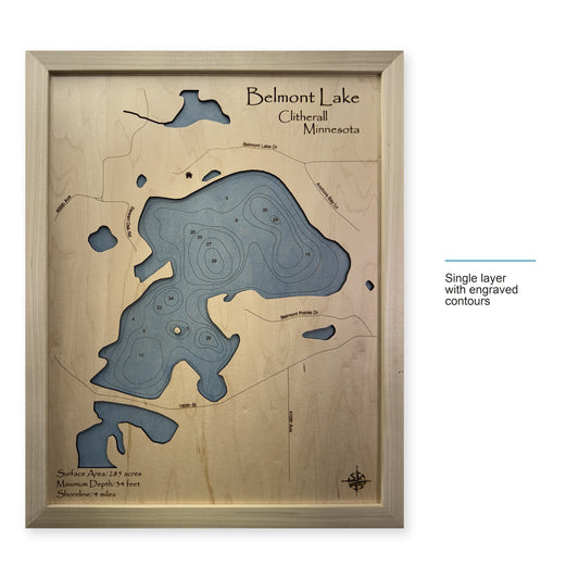 Belmont Clitherall wood map — single layer with engraved contours, layer option shown
