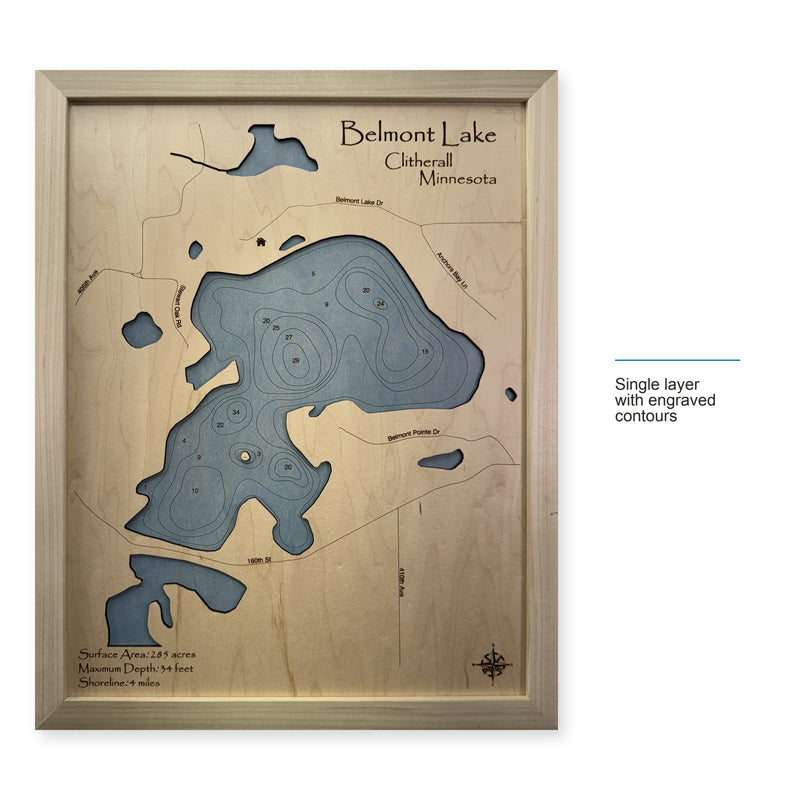 Belmont Clitherall wood map — single layer with engraved contours, layer option shown