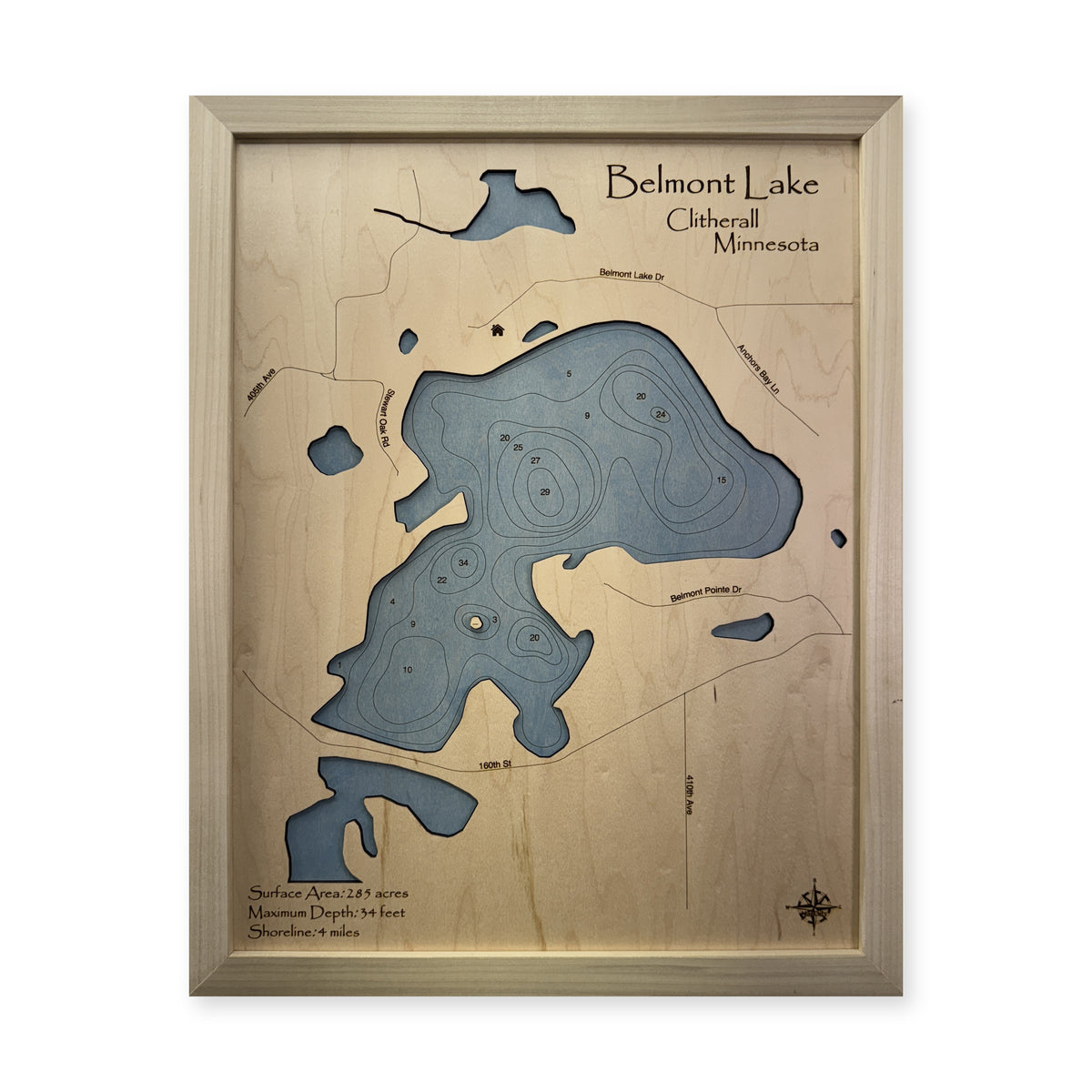 Belmont Clitherall wood map — single layer with engraved contours, white background
