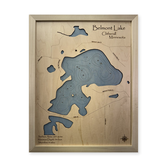 Belmont Clitherall wood map — single layer with engraved contours, white background
