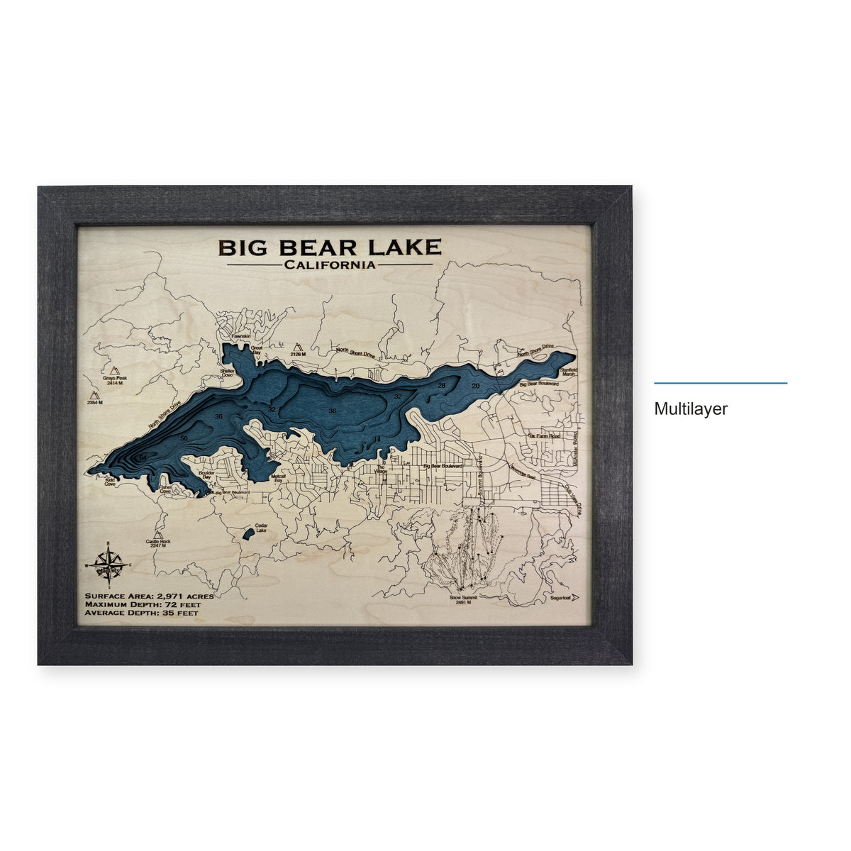 Big Bear Lake Multi wood map — multilayer, layer option shown