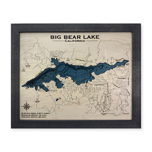 Big Bear Lake Multi wood map — multilayer, white background