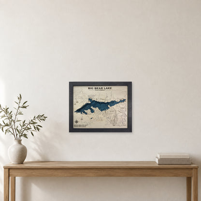 Big Bear Lake Multi wood map — multilayer, staged room mockup
