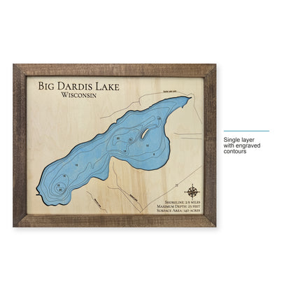 Big Dardis Engraved wood map — single layer with engraved contours, layer option shown