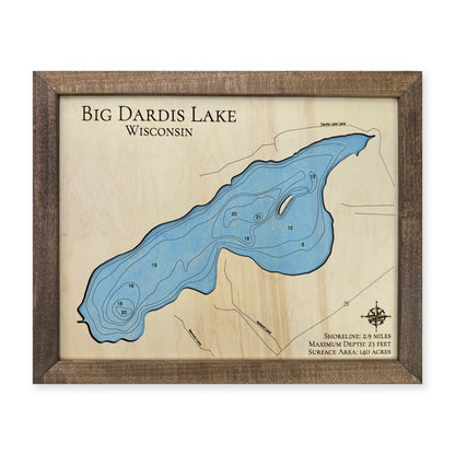Big Dardis Engraved wood map — single layer with engraved contours, white background