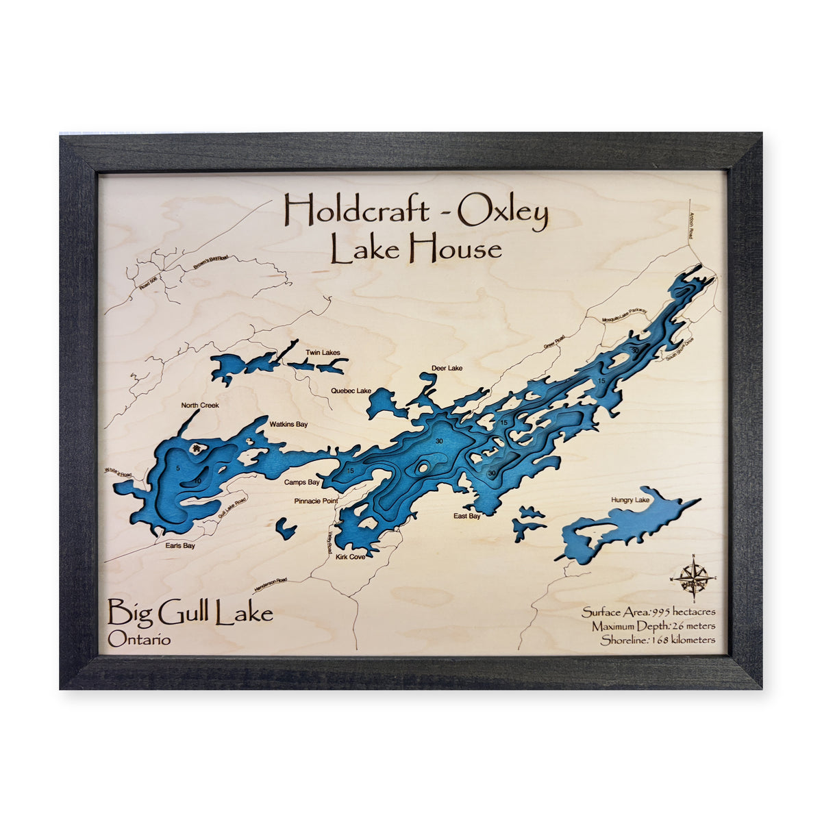Big Gull Lake wood map — multilayer, white background