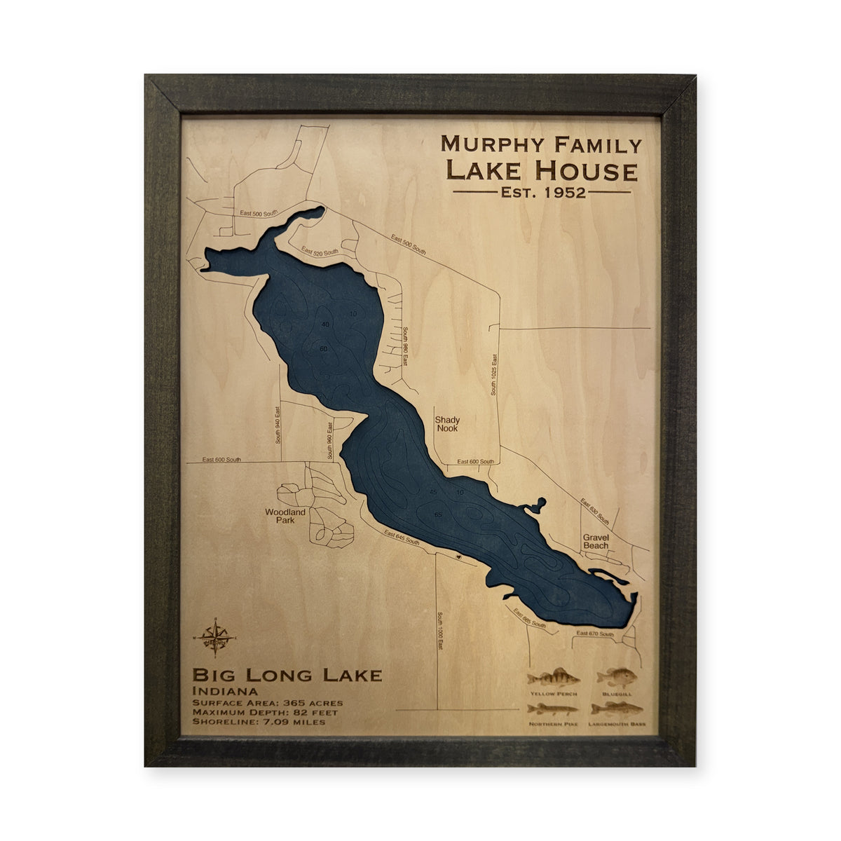 Big Long Murphy wood map — single layer with engraved contours, white background