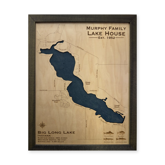 Big Long Murphy wood map — single layer with engraved contours, white background