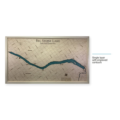 Big Stone Carl wood map — single layer with engraved contours, layer option shown