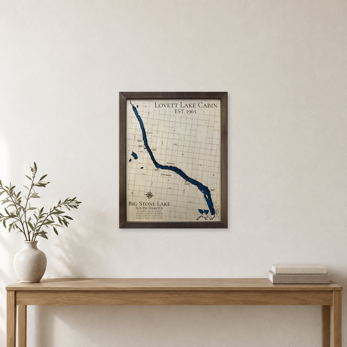 Big Stone Lovett wood map — multilayer, staged room mockup