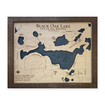 Black Oak Lake wood map — single layer with engraved contours, white background