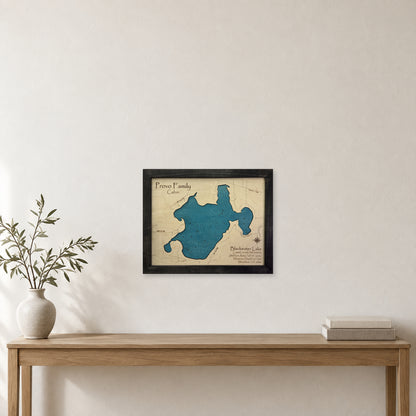 Blackwater Provo wood map — single layer with engraved contours, staged room mockup