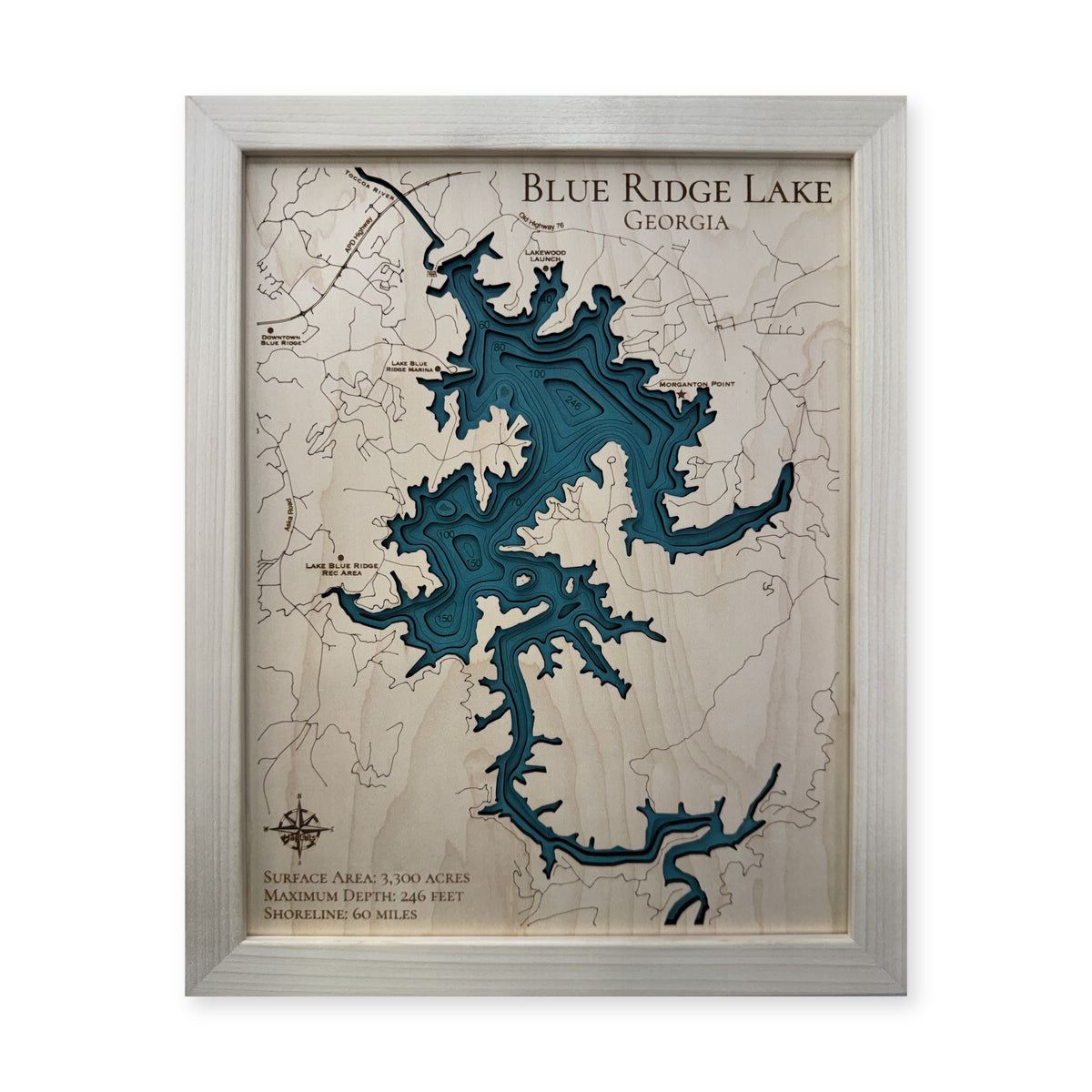 Blue Ridge Hendricks wood map — multilayer, white background