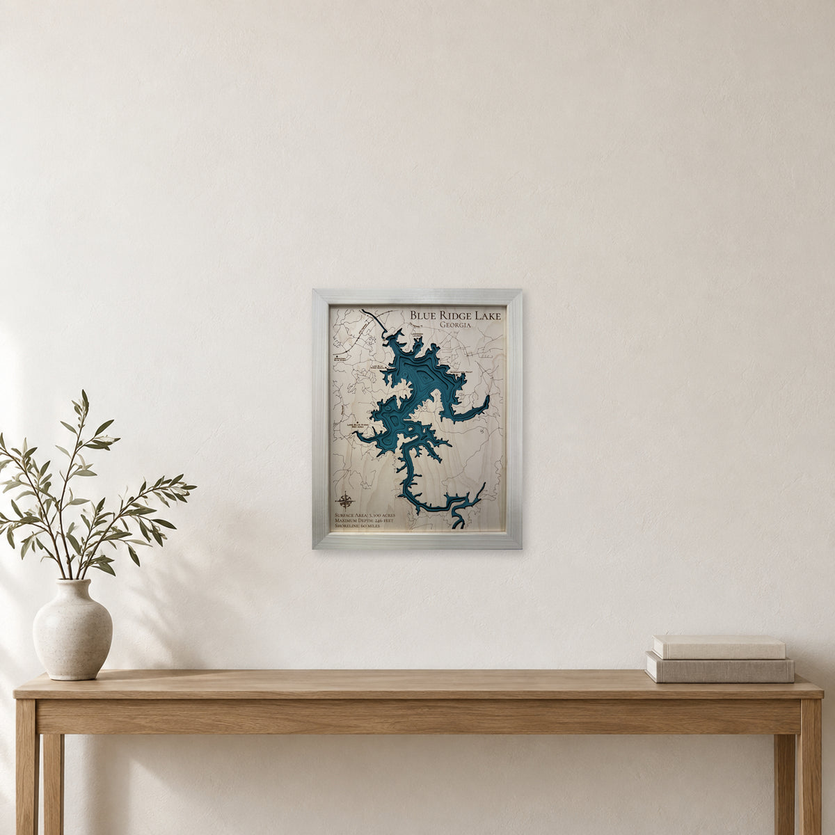 Blue Ridge Hendricks wood map — multilayer, staged room mockup