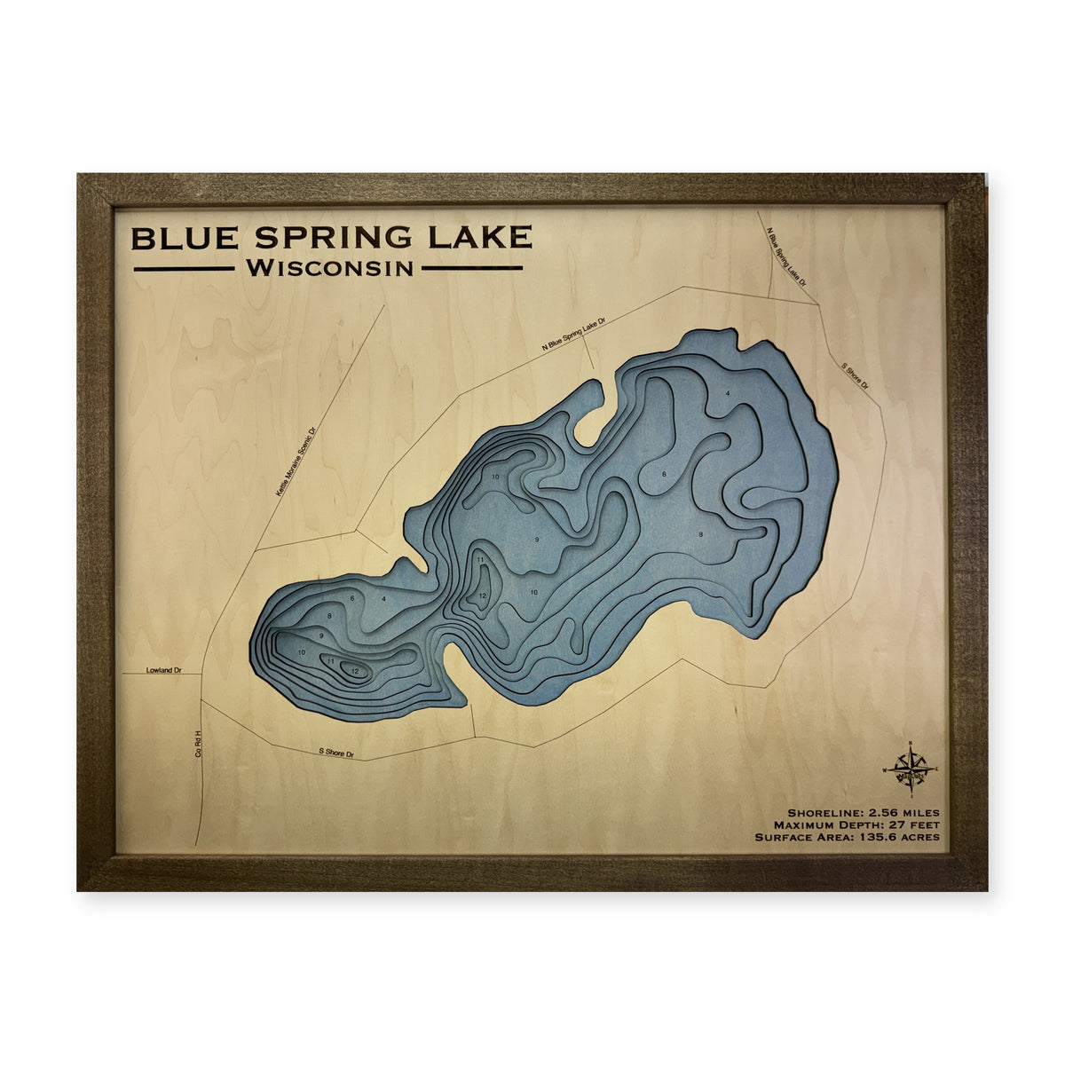 Blue Spring Walnut wood map — multilayer, white background