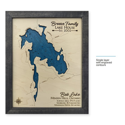 Bob Breeze wood map — single layer with engraved contours, layer option shown