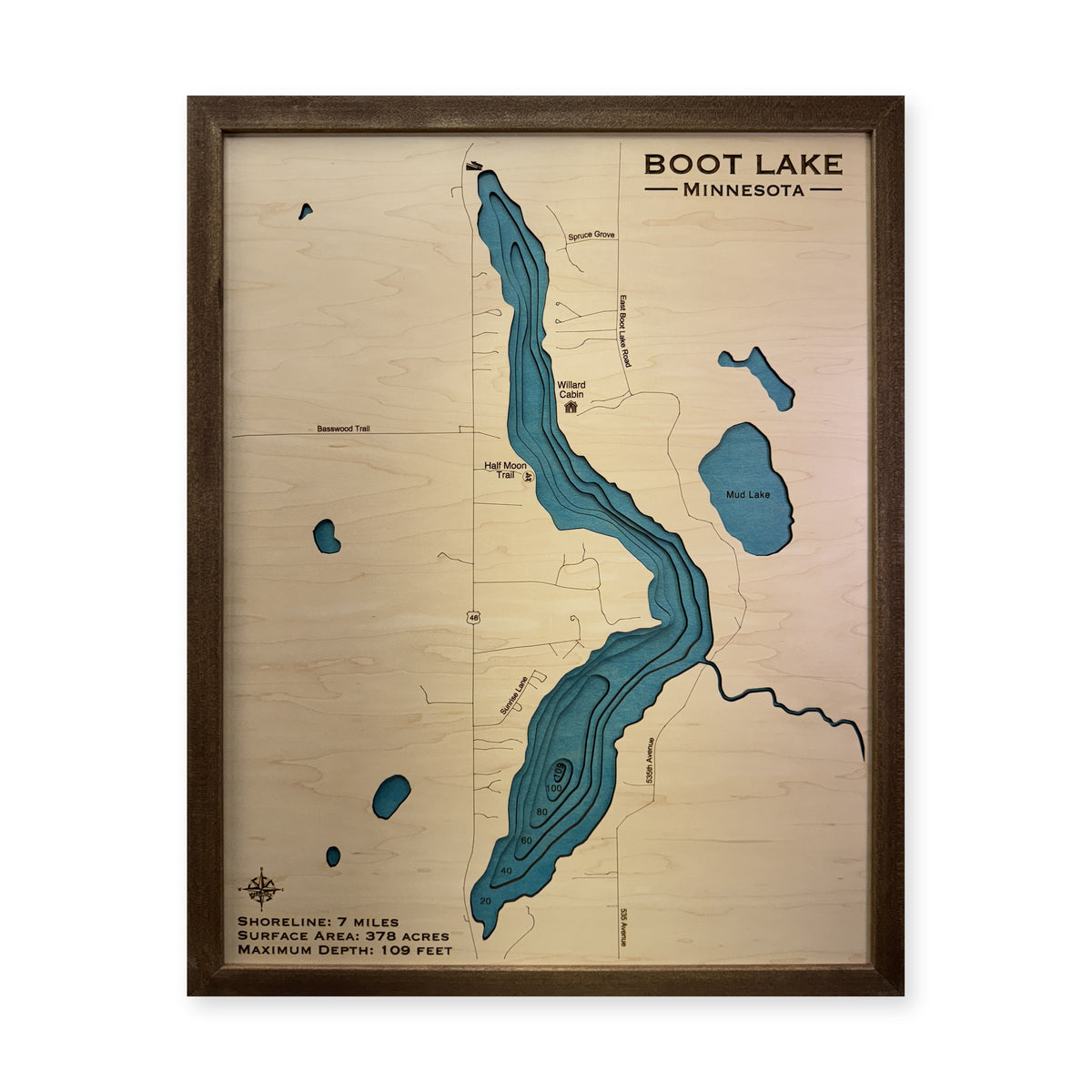 Boot Minnesota wood map — multilayer, white background