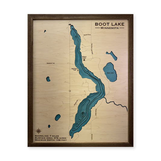Boot Minnesota wood map — multilayer, white background