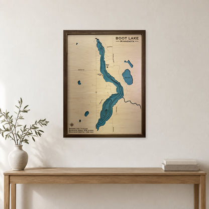 Boot Minnesota wood map — multilayer, staged room mockup