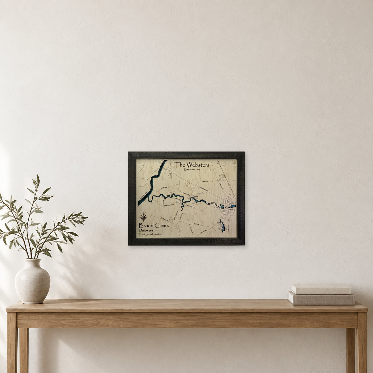 Broad Creek Websters wood map — multilayer, staged room mockup